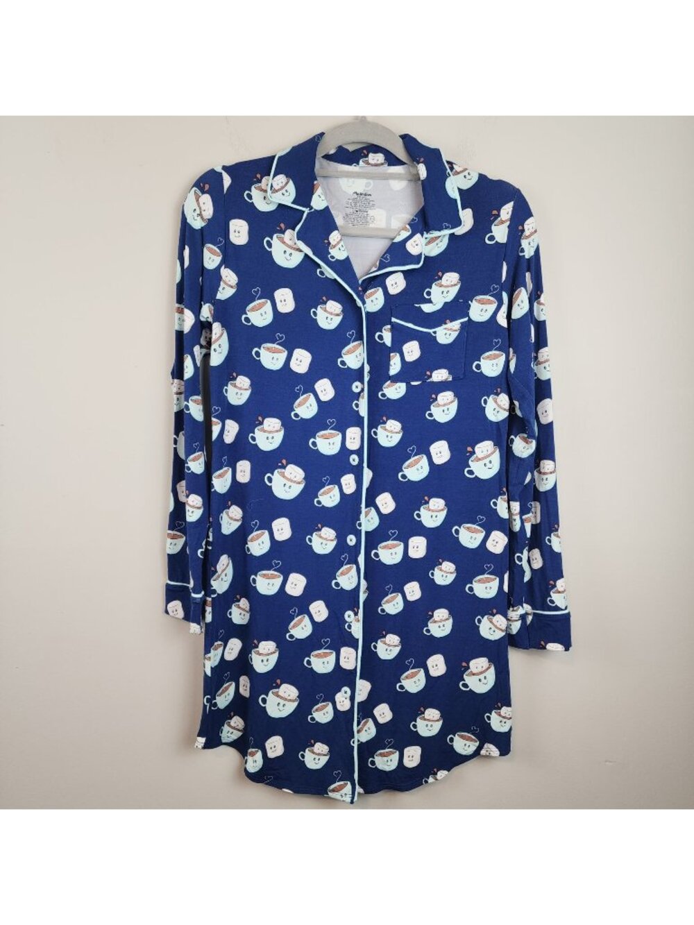 MeUndies women sz XS sleep shirt loungewear PJ top Marshmallow Coffee Blue